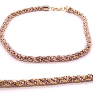 VTG Necklace Bracelet Set Braided Rope Style Goldtone w/Silvertone Beaded Chain